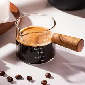 Mini tasse à café en verre avec poignée en bois (pichet Doseur Barista)