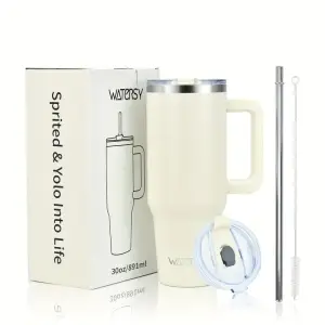 Gobelet Isotherme Watersy (Stanley cup) en Acier Inoxydable avec couvercle et paille_Blanc 900ml