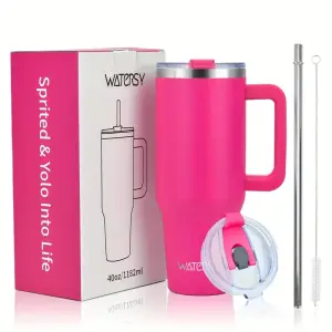 Gobelet Isotherme Watersy (Stanley cup) en Acier Inoxydable avec couvercle et paille Pink 1200ml