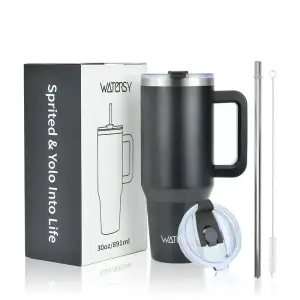 Gobelet Isotherme Watersy (Stanley cup) en Acier Inoxydable avec couvercle et paille_Noir 900ml