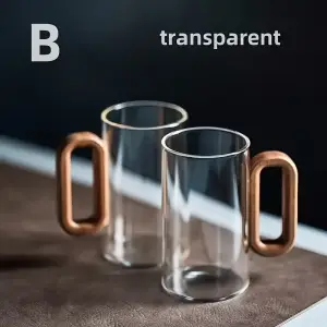 Lot de 2 Tasse en Verre Borosilicate avec Manche en Bois
